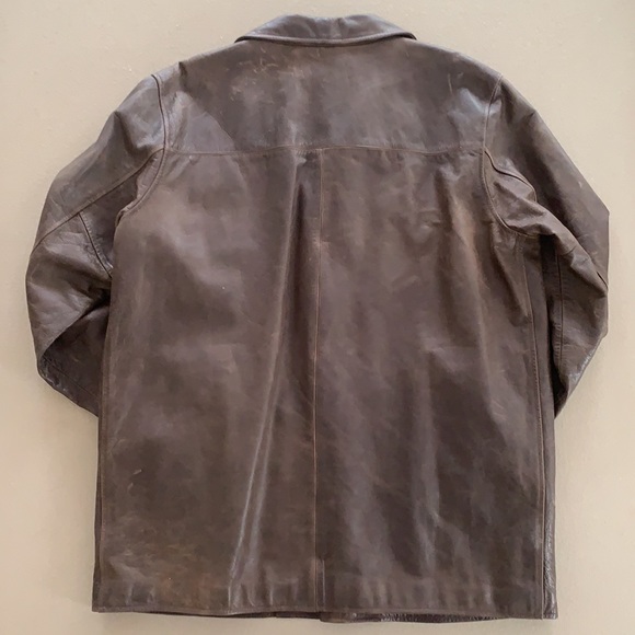 Vintage Lands End Men Leather Blazer Coat Jacket Brown Lined Wool Extra Large XL - Picture 3 of 16